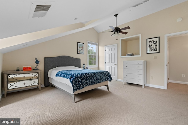 8878 Ashgrove House Ln, Vienna, VA 22182 - carpeted bedroom featuring vaulted ceiling, ceiling fan, baseboards, and visible vents