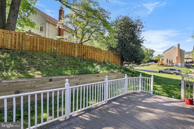 deck with a lawn and fence