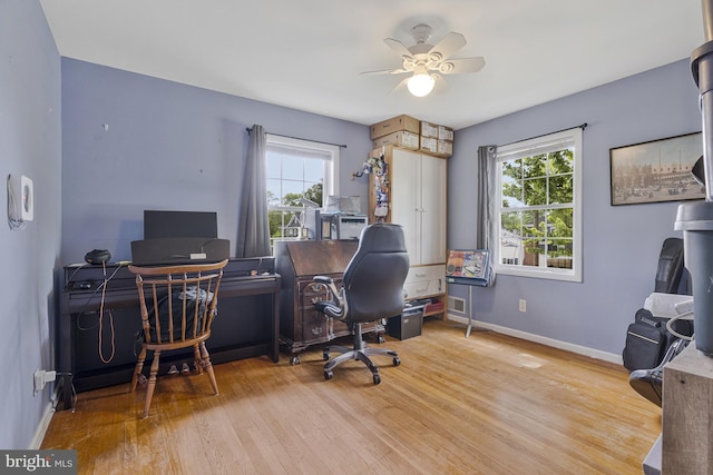 home office featuring baseboards, wood finished floors, and a wealth of natural light
