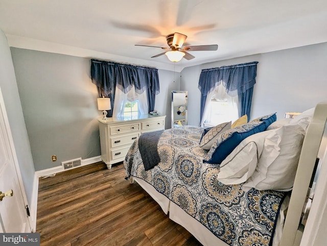 460 Burmont Rd, Drexel Hill, PA 19026 - bedroom featuring baseboards, ceiling fan, dark wood-style floors, and visible vents
