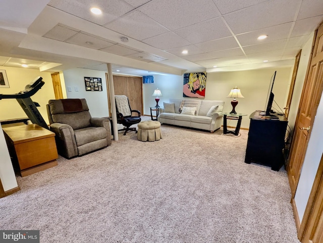 460 Burmont Rd, Drexel Hill, PA 19026 - living room featuring recessed lighting, carpet, and a paneled ceiling