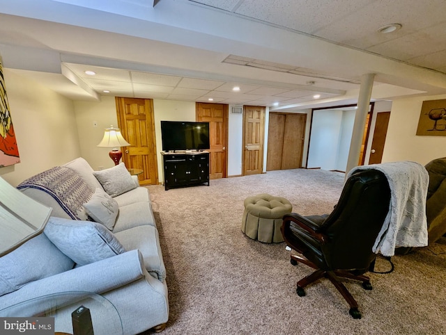 460 Burmont Rd, Drexel Hill, PA 19026 - carpeted living room featuring recessed lighting and a paneled ceiling