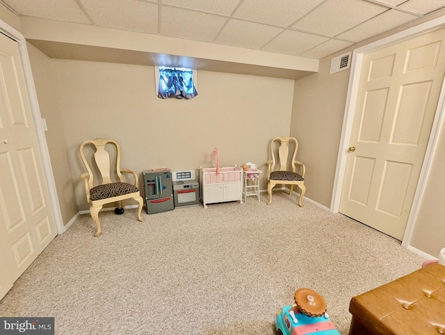 460 Burmont Rd, Drexel Hill, PA 19026 - game room featuring carpet flooring, baseboards, and a drop ceiling