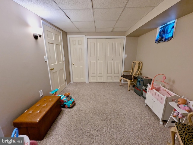 460 Burmont Rd, Drexel Hill, PA 19026 - rec room featuring a drop ceiling and carpet flooring