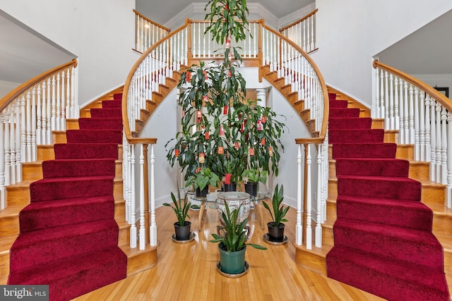 17 Grant Dr, Cream Ridge, NJ 08514 - stairs featuring a high ceiling, wood finished floors, baseboards, and crown molding