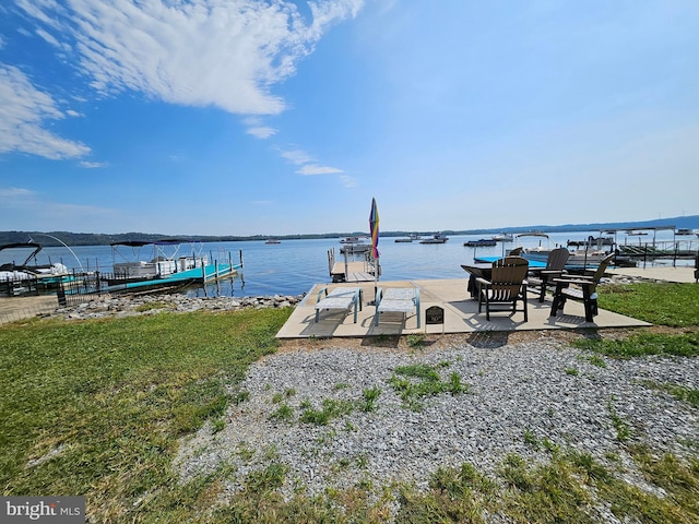 view of dock with a water view