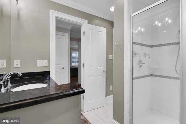 2812 Pheasant Ln, Clarksburg, MD 20871 - full bath with a shower stall, ornamental molding, tile patterned floors, and vanity