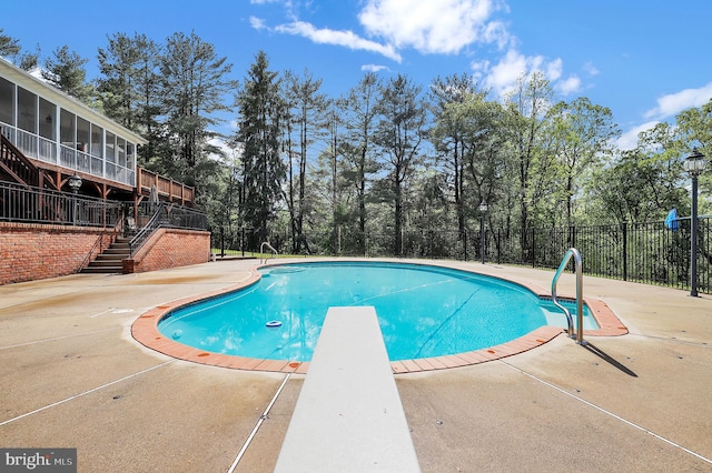 2812 Pheasant Ln, Clarksburg, MD 20871 - view of swimming pool with stairs, a patio area, a diving board, and fence