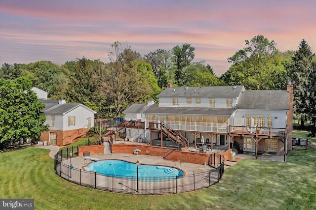2812 Pheasant Ln, Clarksburg, MD 20871 - view of swimming pool with stairway, a deck, a patio, and view of wooded area