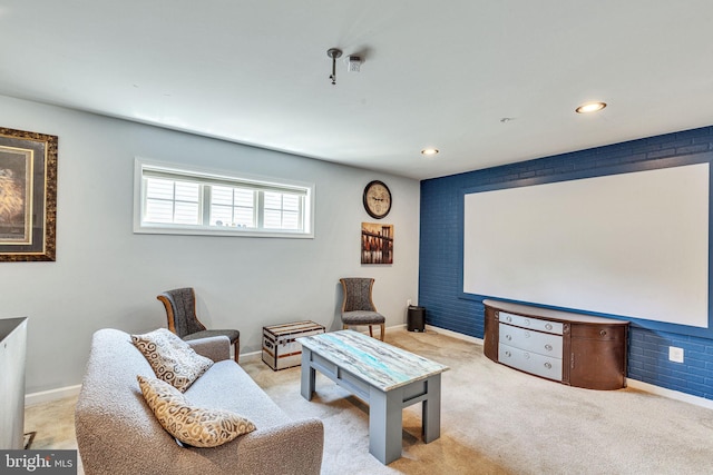 carpeted cinema room featuring baseboards and recessed lighting
