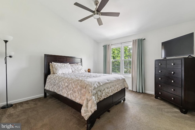 11408 Leland Pl, Waldorf, MD 20601 - bedroom featuring carpet floors, lofted ceiling, baseboards, and ceiling fan