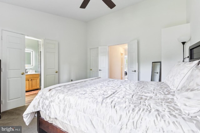 11408 Leland Pl, Waldorf, MD 20601 - bedroom with carpet floors, ensuite bath, and ceiling fan