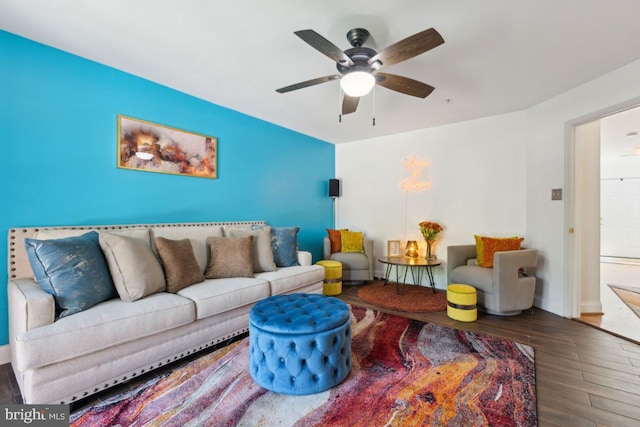 11408 Leland Pl, Waldorf, MD 20601 - living room featuring hardwood / wood-style floors, a ceiling fan, and baseboards