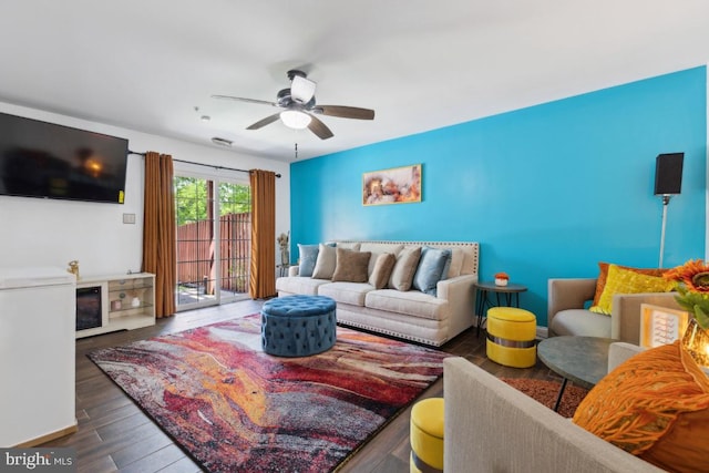 11408 Leland Pl, Waldorf, MD 20601 - living room featuring a ceiling fan and wood finished floors