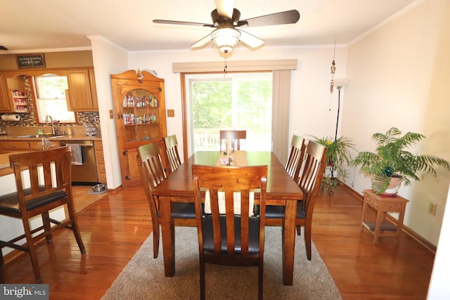 3901 Stoneybrook Rd, White Plains, MD 20695 - dining room with crown molding, plenty of natural light, light wood-style floors, and ceiling fan