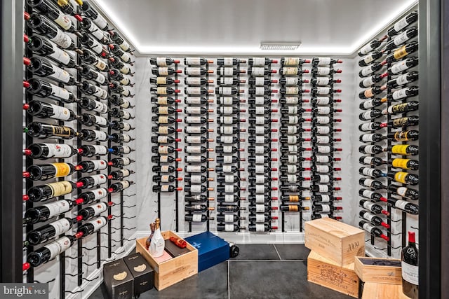 wine area with tile patterned flooring