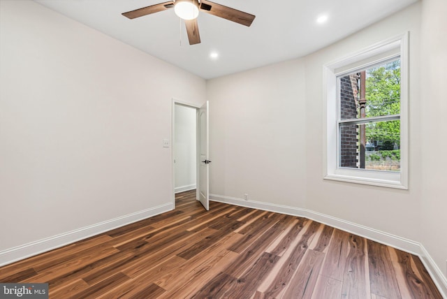 1107 S Divinity St, Philadelphia, PA 19143 - spare room with baseboards, recessed lighting, dark wood-style flooring, and ceiling fan