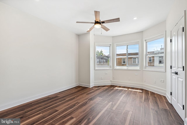 1107 S Divinity St, Philadelphia, PA 19143 - empty room featuring a ceiling fan, baseboards, recessed lighting, and dark wood-type flooring