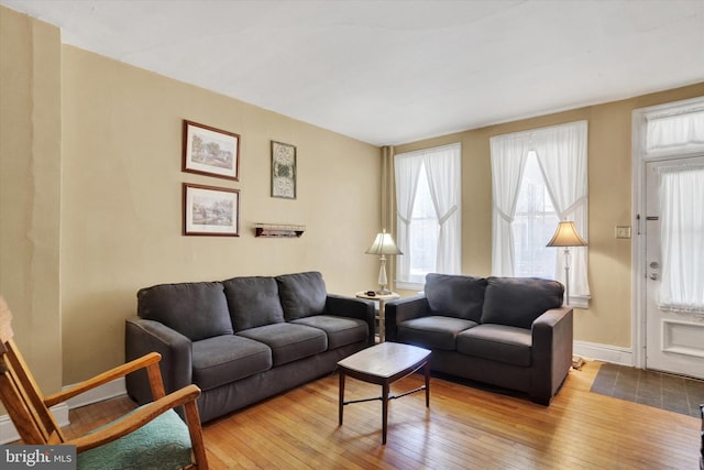 living room featuring baseboards and wood-type flooring