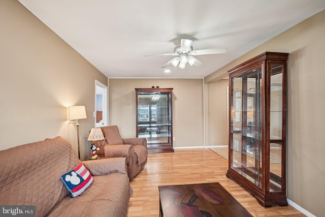 6 Swan Ln, Levittown, PA 19055 - living room with a ceiling fan, light wood-style flooring, and baseboards