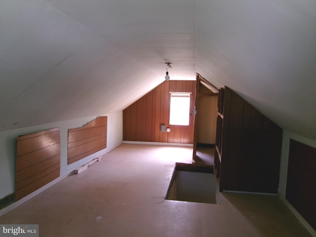 8807 Fearne Ave, Baltimore, MD 21234 - additional living space with baseboards, wood walls, and lofted ceiling