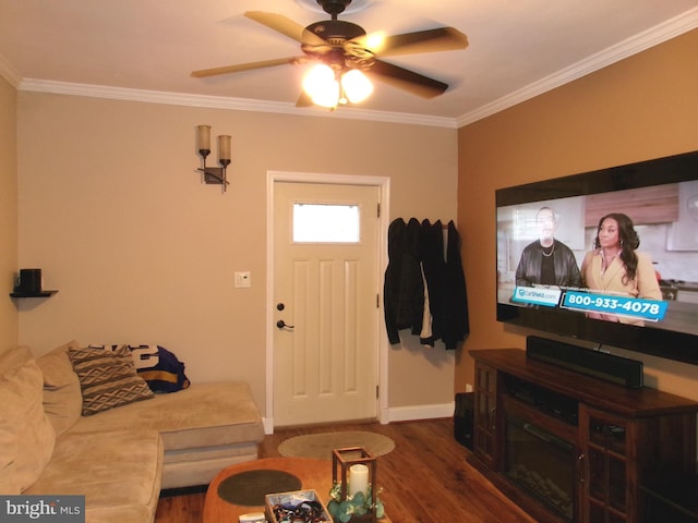 8807 Fearne Ave, Baltimore, MD 21234 - entrance foyer featuring crown molding, baseboards, ceiling fan, and wood finished floors