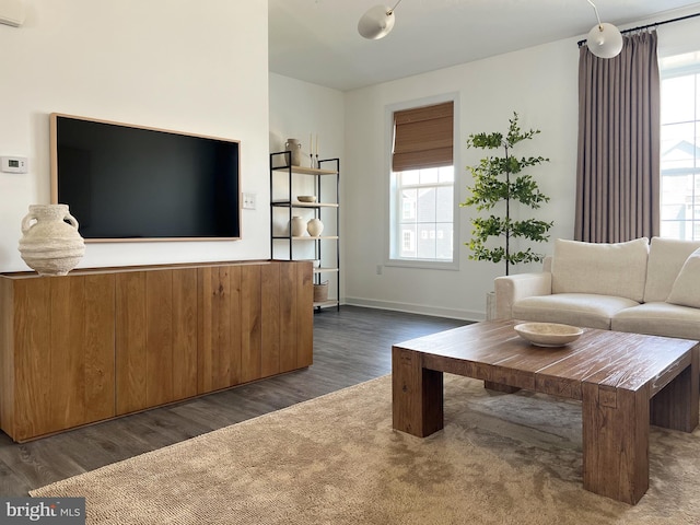 living room featuring baseboards and wood finished floors