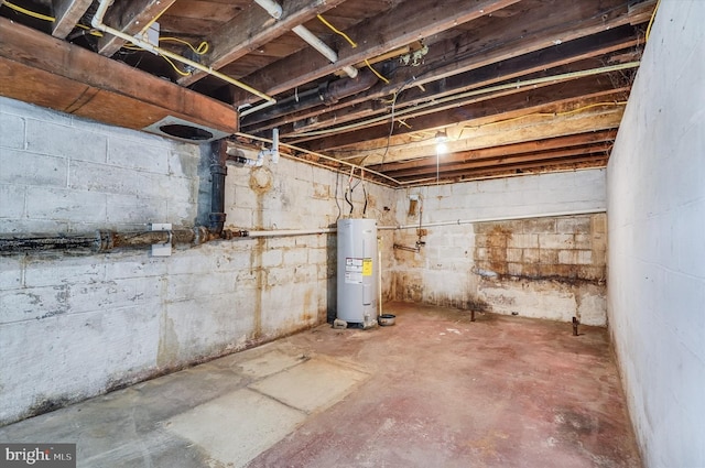 unfinished below grade area with water heater