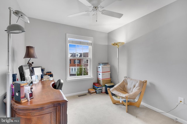 20920 Houseman Ter, Ashburn, VA 20148 - home office featuring visible vents, carpet flooring, baseboards, and ceiling fan