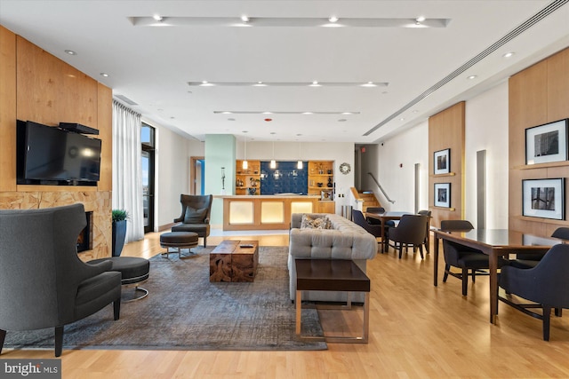 living room featuring light wood-style flooring