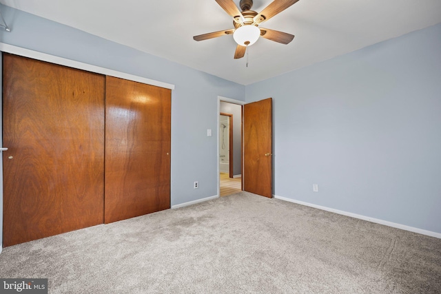 39 Riverview Ave, West Deptford, NJ 08086 - unfurnished bedroom with carpet, a closet, baseboards, and a ceiling fan