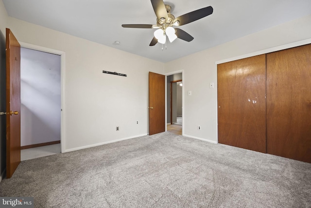 39 Riverview Ave, West Deptford, NJ 08086 - unfurnished bedroom featuring carpet floors, baseboards, a closet, and ceiling fan