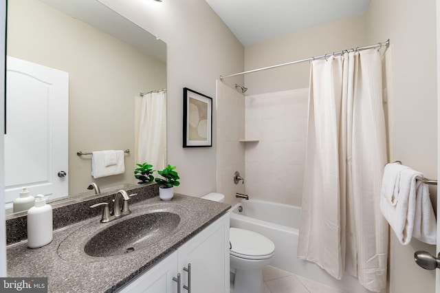 6354 Islington St, Middle River, MD 21220 - full bath with vanity, toilet, shower / bathtub combination with curtain, and tile patterned flooring