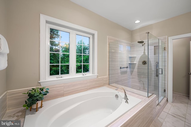 6354 Islington St, Middle River, MD 21220 - full bath with a garden tub, a shower stall, recessed lighting, and marble finish floors