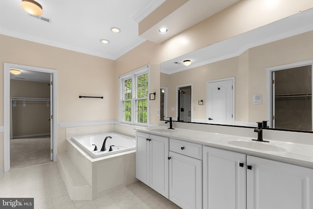 12850 Salmon Run Ct, Manassas, VA 20112 - bathroom with a sink, visible vents, tile patterned flooring, double vanity, and a bath