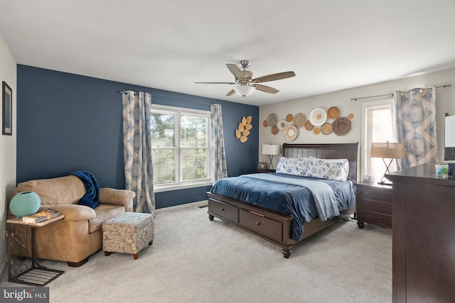 bedroom with carpet floors and ceiling fan