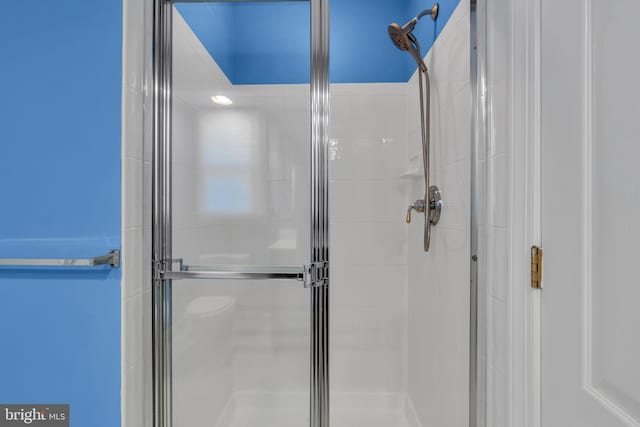 bathroom with a shower stall