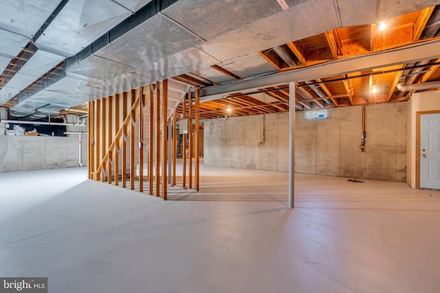 view of unfinished basement