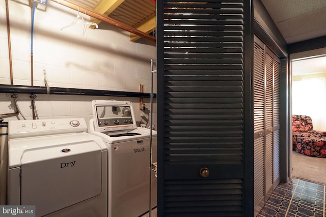 laundry room featuring separate washer and dryer, laundry area, and carpet floors