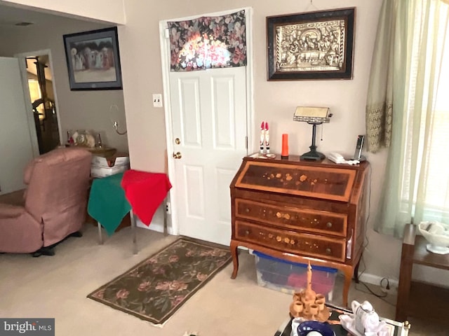 entrance foyer with carpet