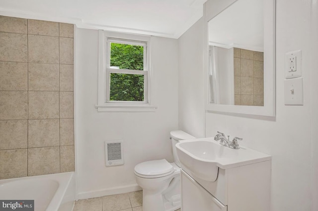 5018 Quimby Ave, Beltsville, MD 20705 - bathroom featuring heating unit, vanity, tile patterned floors, toilet, and baseboards