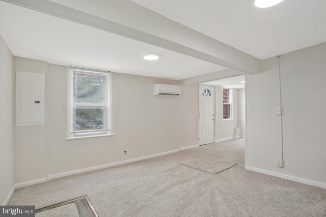 5018 Quimby Ave, Beltsville, MD 20705 - basement with electric panel, a wall unit AC, carpet floors, and baseboards