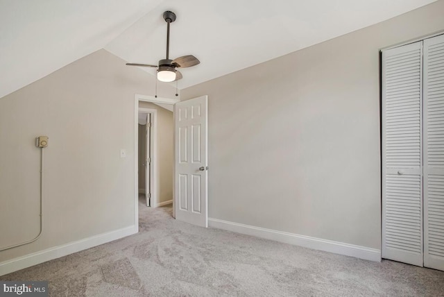 5018 Quimby Ave, Beltsville, MD 20705 - unfurnished bedroom featuring carpet, a closet, vaulted ceiling, baseboards, and a ceiling fan