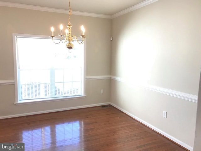3 Hot Springs Way, Stafford, VA 22554 - unfurnished room featuring baseboards, ornamental molding, wood finished floors, and a chandelier
