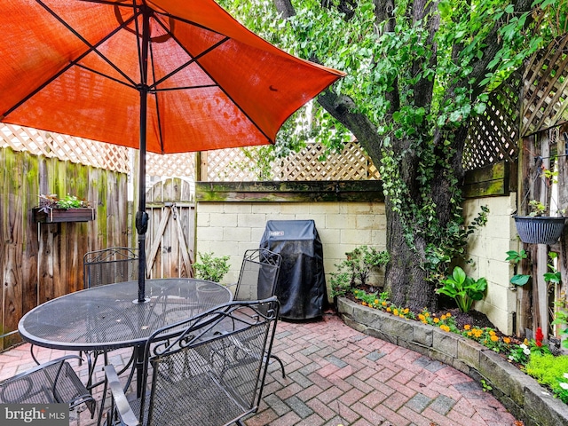 2122 E Lombard St E, Baltimore, MD 21231 - fenced backyard featuring a patio, outdoor dining area, and a grill