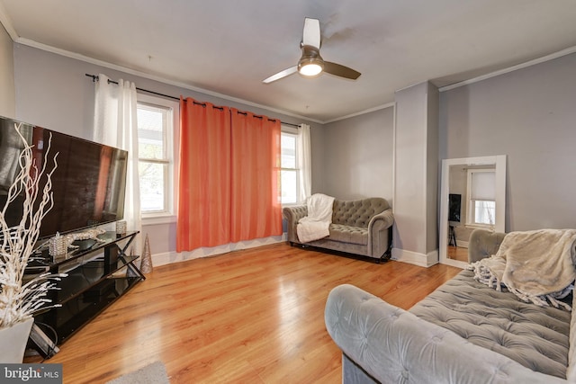 322-324 Washington Ave, Laurel Springs, NJ 08021 - living area with crown molding, ceiling fan, plenty of natural light, and wood finished floors