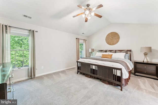 13213 Windy Leaf Ct, Woodbridge, VA 22192 - carpeted bedroom with baseboards, ceiling fan, lofted ceiling, and visible vents