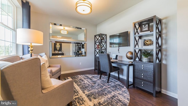 office with baseboards and wood finished floors