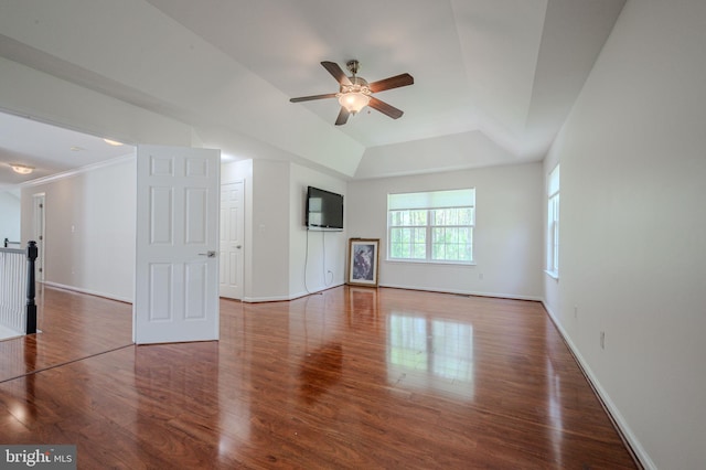 unfurnished living room with baseboards, ceiling fan, and wood finished floors
