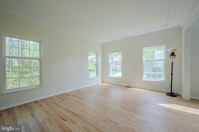 unfurnished room featuring ornamental molding and a wealth of natural light